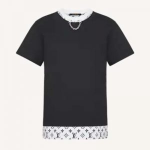 Louis Vuitton Women Layered Black T-Shirt Jersey Contrasting Peekaboo Monogram Print