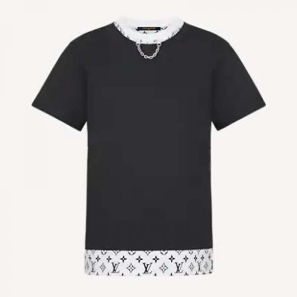 Louis Vuitton Women Layered Black T-Shirt Jersey Contrasting Peekaboo Monogram Print