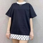 Louis Vuitton Women Layered Black T-Shirt Jersey Contrasting Peekaboo Monogram Print - immagine 5