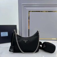 Prada Women Prada Re-Edition 2005 Nylon Bag Saffiano Details-Black