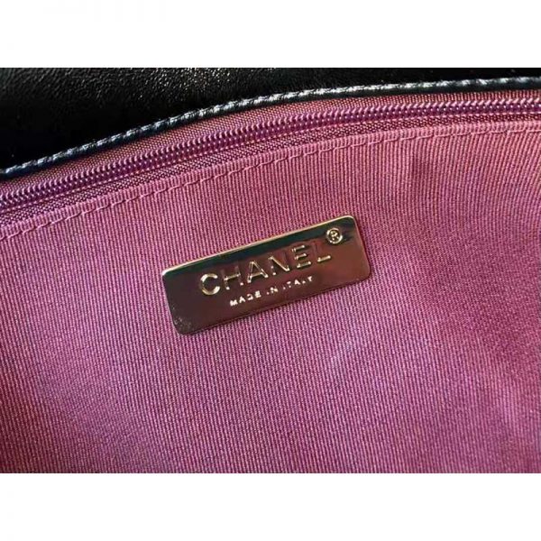 Chanel Women 19 Flap Bag Lambskin Gold Silver-Tone Ruthenium-Finish Metal Black (10)