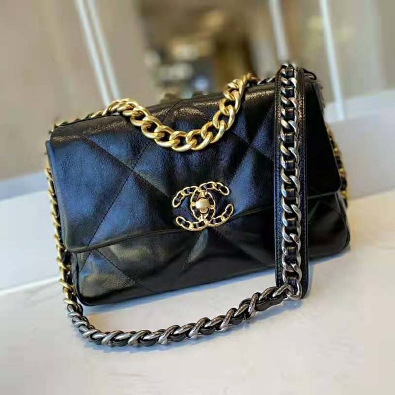 Chanel 19 Flap Bag Lambskin Gold/Ruthenium-tone Large Black in Lambskin  with Gold/Ruthenium-tone - US