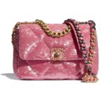 Chanel Damen 19 Flap Bag Pailletten Kalbsleder Silberfarben Goldfarben Metall Koralle