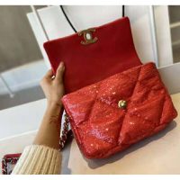 Chanel Women 19 Flap Bag Sequins Calfksin Silver-Tone Gold-Tone Metal Coral