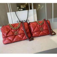 Chanel Women 19 Flap Bag Sequins Calfksin Silver-Tone Gold-Tone Metal Coral