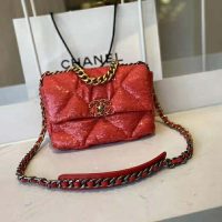 Chanel Women 19 Flap Bag Sequins Calfksin Silver-Tone Gold-Tone Metal Coral