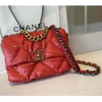 Chanel Women 19 Flap Bag Sequins Calfksin Silver-Tone Gold-Tone Metal Coral – Bild 2