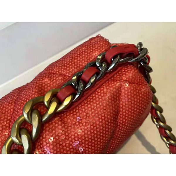 Chanel Women 19 Flap Bag Sequins Calfksin Silver-Tone Gold-Tone Metal Coral (9)