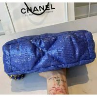 Chanel Women 19 Flap Bag Sequins Calfksin Silver-Tone Gold-Tone Metal Sky Blue