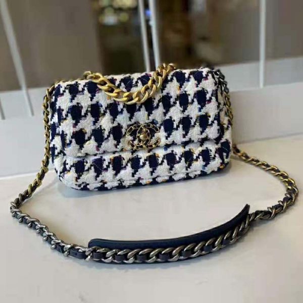 Chanel Women 19 Flap Bag Tweed Gold Silver-Tone Ruthenium-Finish Metal Ecru Navy Blue Multicolor (2)