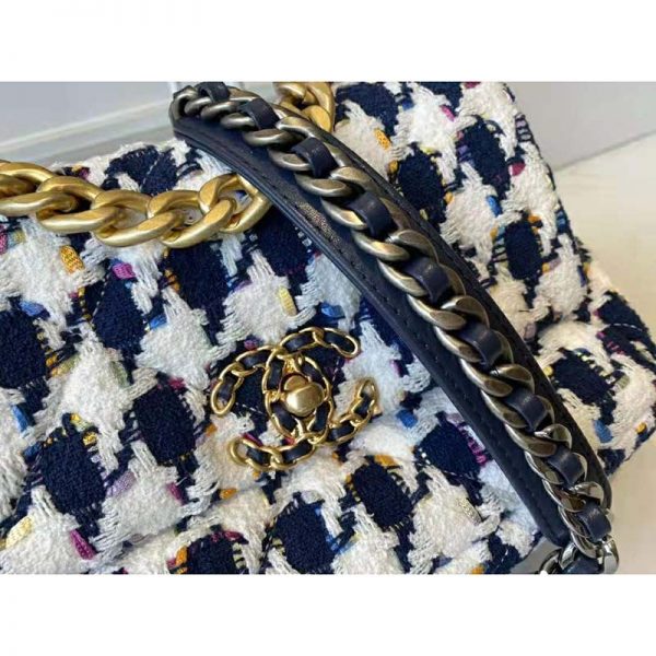 Chanel Women 19 Flap Bag Tweed Gold Silver-Tone Ruthenium-Finish Metal Ecru Navy Blue Multicolor (4)