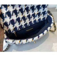 Chanel Women 19 Flap Bag Tweed Gold Silver-Tone Ruthenium-Finish Metal Ecru Navy Blue Multicolor