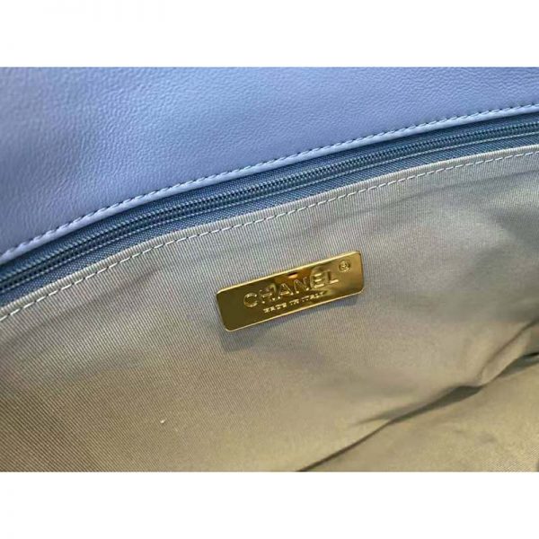 Chanel Women Chanel 19 Flap Bag Lambskin Gold Silver-Tone Ruthenium-Finish Metal Blue (10)