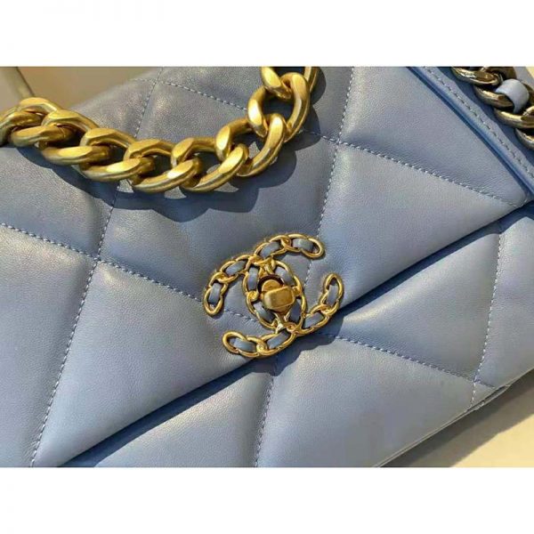Chanel Women Chanel 19 Flap Bag Lambskin Gold Silver-Tone Ruthenium-Finish Metal Blue (4)