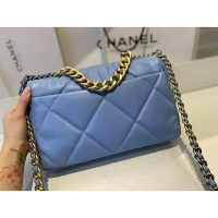 Chanel Women Chanel 19 Flap Bag Lambskin Gold Silver-Tone Ruthenium-Finish Metal Blue