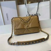 Chanel Women Chanel 19 Flap Bag Lambskin Gold Silver-Tone Ruthenium-Finish Metal Brown