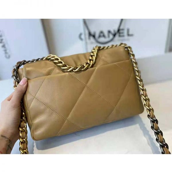 Chanel Women Chanel 19 Flap Bag Lambskin Gold Silver-Tone Ruthenium-Finish Metal Brown (5)