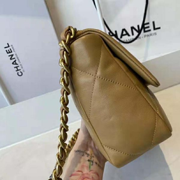 Chanel Women Chanel 19 Flap Bag Lambskin Gold Silver-Tone Ruthenium-Finish Metal Brown (6)