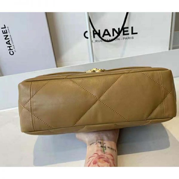 Chanel Women Chanel 19 Flap Bag Lambskin Gold Silver-Tone Ruthenium-Finish Metal Brown (7)