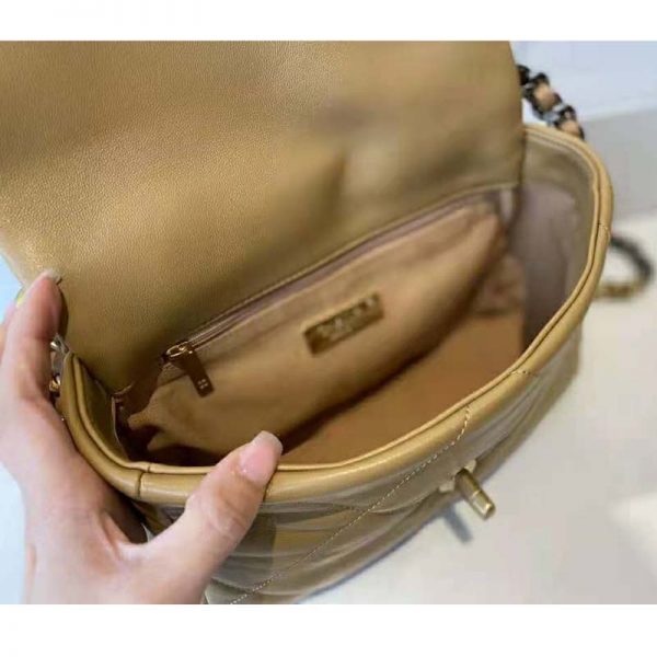 Chanel Women Chanel 19 Flap Bag Lambskin Gold Silver-Tone Ruthenium-Finish Metal Brown (9)