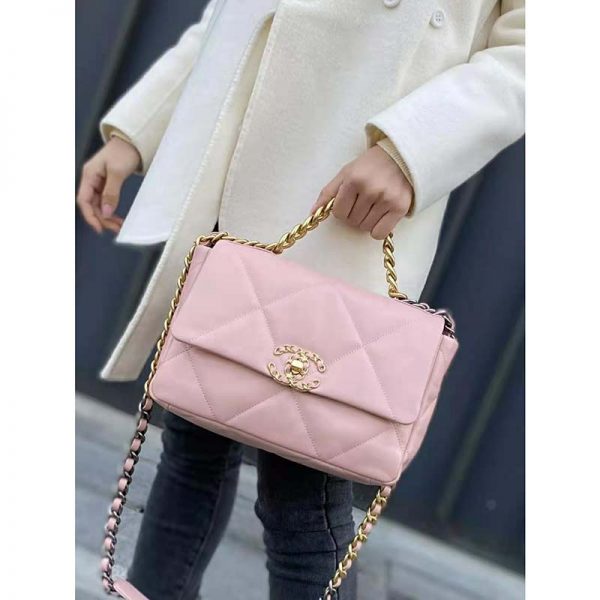 Chanel Women Chanel 19 Flap Bag Lambskin Gold Silver-Tone Ruthenium-Finish Metal Light Pink (13)