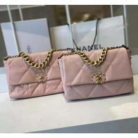 Chanel Women Chanel 19 Flap Bag Lambskin Gold Silver-Tone Ruthenium-Finish Metal Light Pink