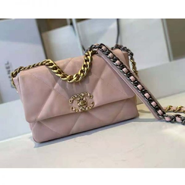 Chanel Women Chanel 19 Flap Bag Lambskin Gold Silver-Tone Ruthenium-Finish Metal Light Pink (3)