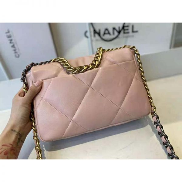 Chanel Women Chanel 19 Flap Bag Lambskin Gold Silver-Tone Ruthenium-Finish Metal Light Pink (5)