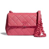 Chanel Women Flap Bag Grained Calfskin Lacquered Metal Coral