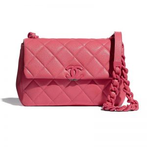 Chanel Women Flap Bag Grained Calfskin Lacquered Metal Coral