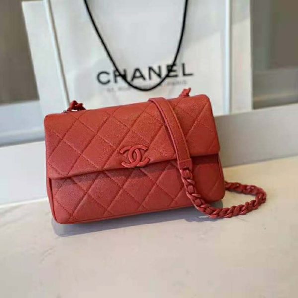 Chanel Women Flap Bag Grained Calfskin Lacquered Metal Coral (2)