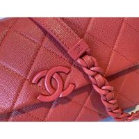 Chanel Women Flap Bag Grained Calfskin Lacquered Metal Coral