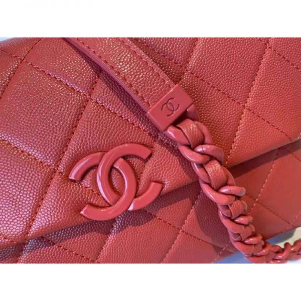 Chanel Women Flap Bag Grained Calfskin Lacquered Metal Coral (4)