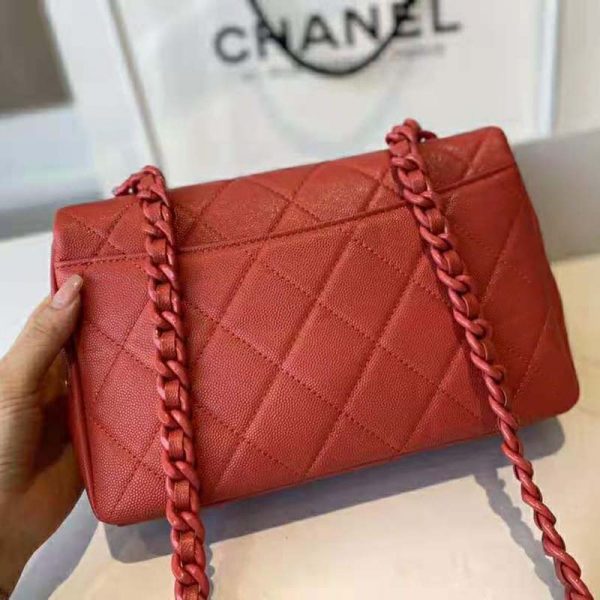 Chanel Women Flap Bag Grained Calfskin Lacquered Metal Coral (6)