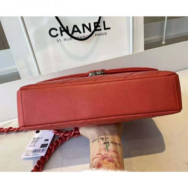 Chanel Women Flap Bag Grained Calfskin Lacquered Metal Coral (8)