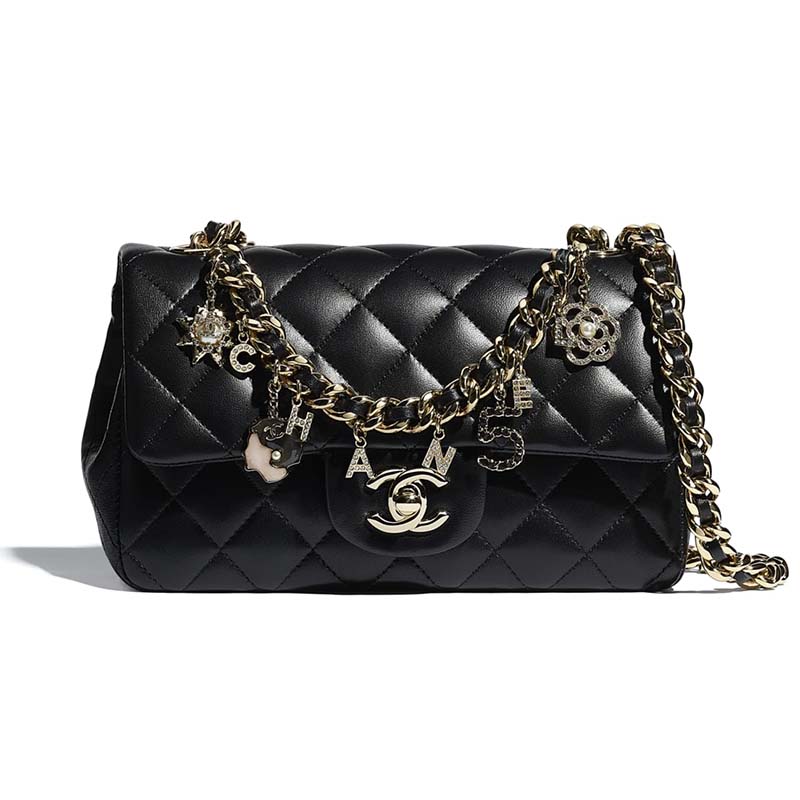 Chanel Women Flap Bag Lambskin Gold-Tone Metal Black - LULUX