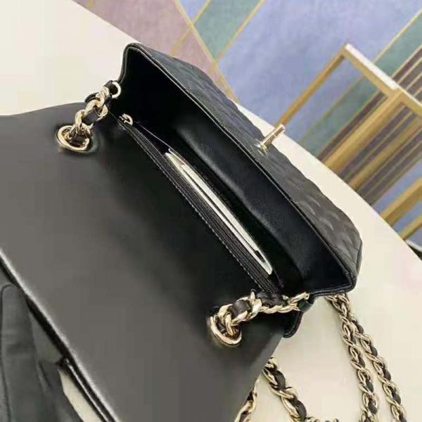 Chanel Women Flap Bag Lambskin Gold-Tone Metal Black (10)