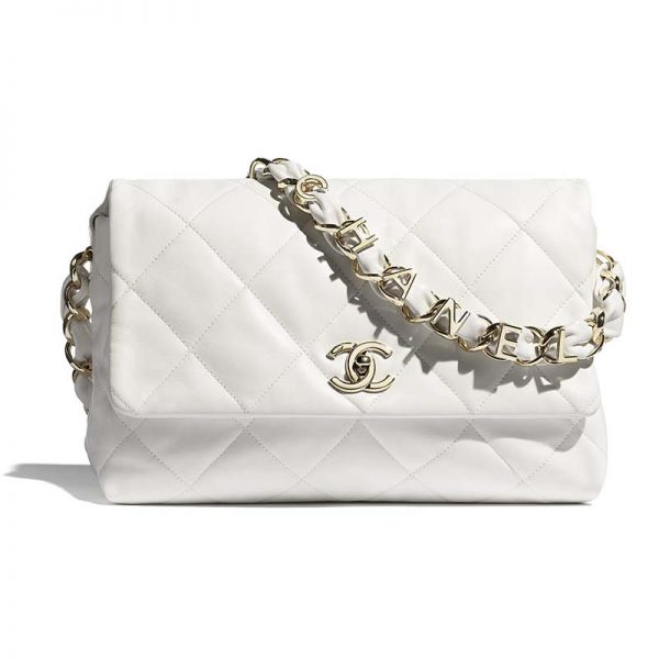 Chanel Women Large Flap Bag Lambskin & Gold-Tone Metal White