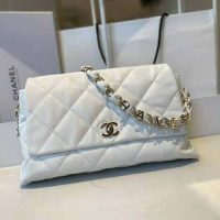 Chanel Women Large Flap Bag Lambskin & Gold-Tone Metal White