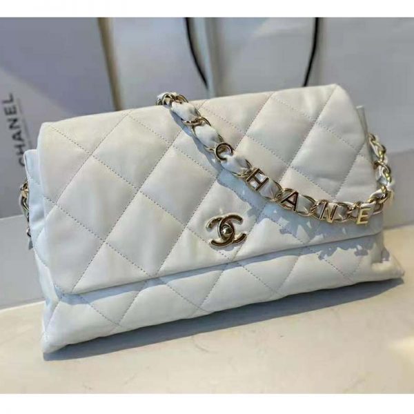 Chanel Women Large Flap Bag Lambskin & Gold-Tone Metal White (3)