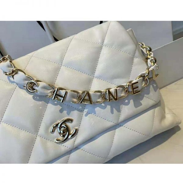 Chanel Women Large Flap Bag Lambskin & Gold-Tone Metal White (4)