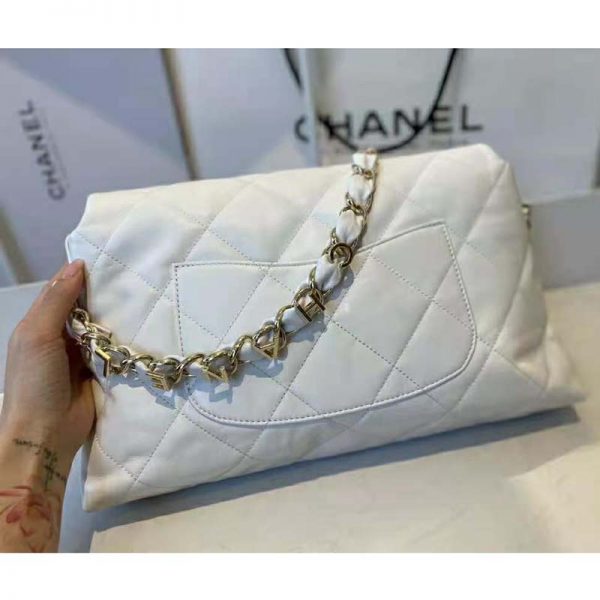 Chanel Women Large Flap Bag Lambskin & Gold-Tone Metal White (5)