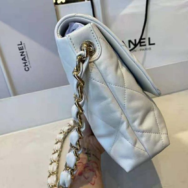 Chanel Women Large Flap Bag Lambskin & Gold-Tone Metal White (6)