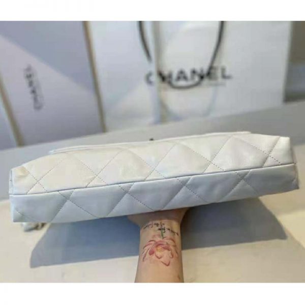 Chanel Women Large Flap Bag Lambskin & Gold-Tone Metal White (7)
