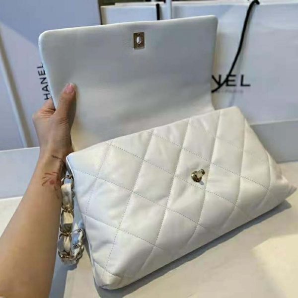 Chanel Women Large Flap Bag Lambskin & Gold-Tone Metal White (8)