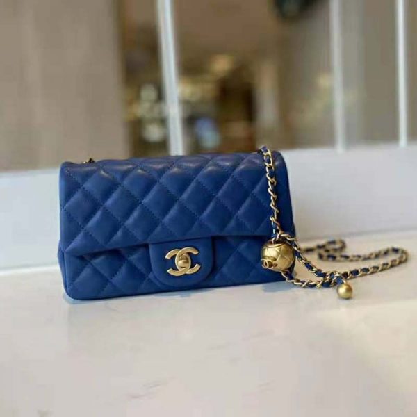Chanel Women Mini Flap Bag Lambskin & Gold-Tone Metal Blue (2)