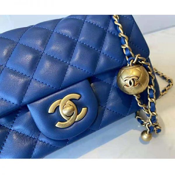 Chanel Women Mini Flap Bag Lambskin & Gold-Tone Metal Blue (4)