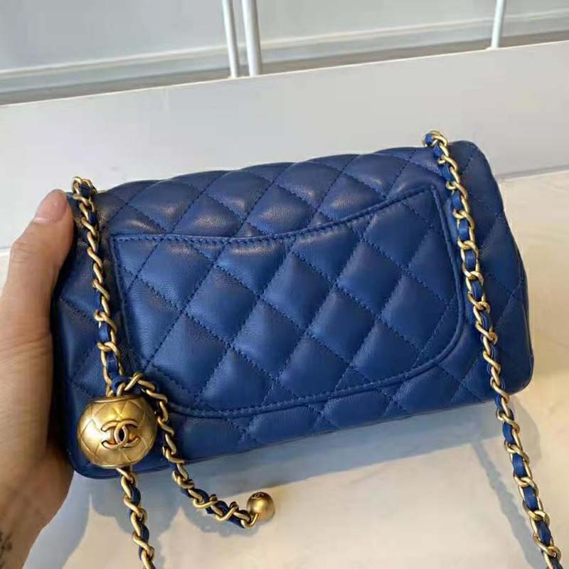 Chanel Women Mini Flap Bag Lambskin & Gold-Tone Metal Blue - LULUX