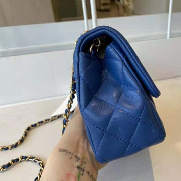 Chanel Women Mini Flap Bag Lambskin & Gold-Tone Metal Blue (7)