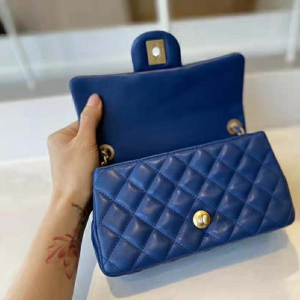 Chanel Women Mini Flap Bag Lambskin & Gold-Tone Metal Blue (8)